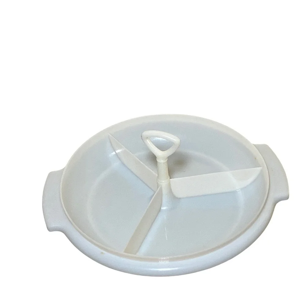 Tupperware Divided Serving Tray White 3 Section Handle Lid 224-15 Vintage Good